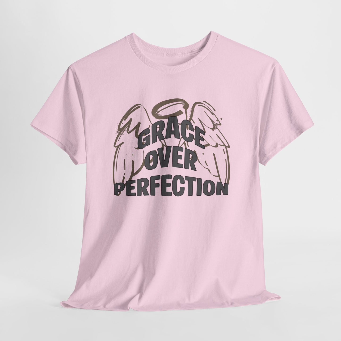 Grace Over Perfection T-Shirt — Inspirational Christian Tee with Angel Wings