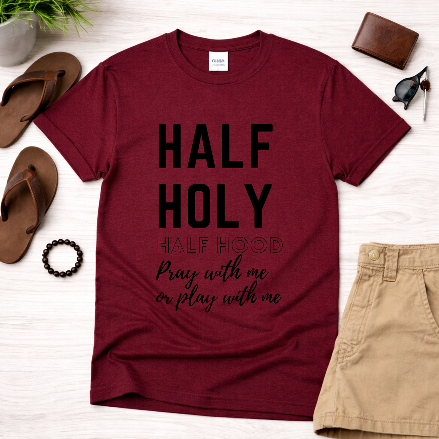 Half Holy Half Hood T‑Shirt —Black Lettering